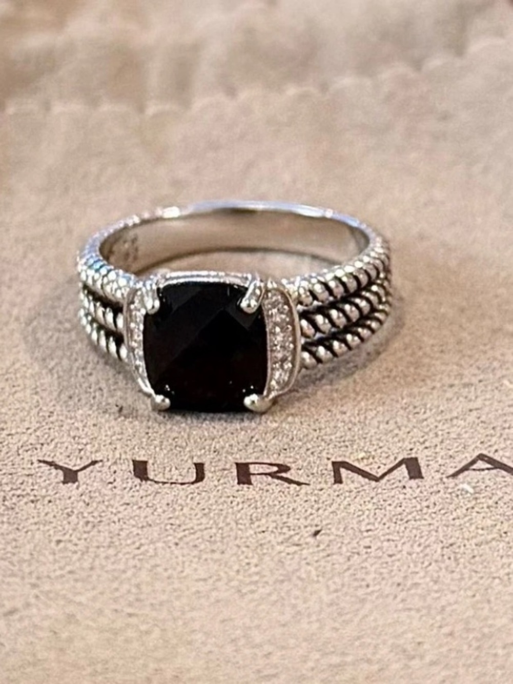David Yurman Sterling Silver Black Onyx & Diamond Wheaton Ring Size 8 - Picture 2 of 7